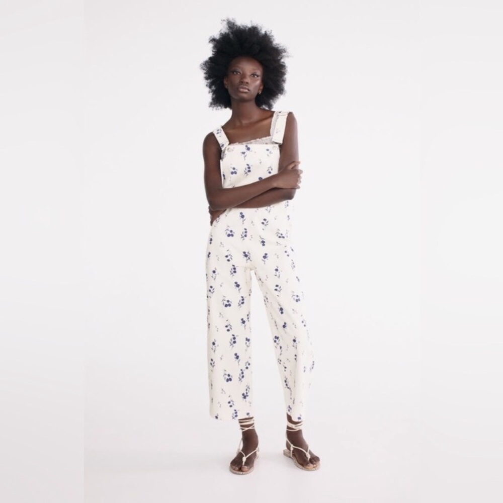 Zara White Overalls with Blue floral